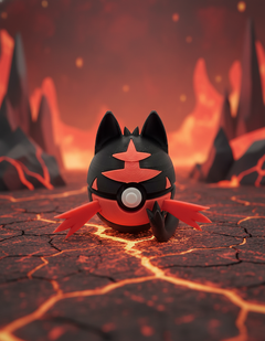 Litten Pokeball Fan Art, 3D Printed Collector Figure, Gamer Desk Decor 1