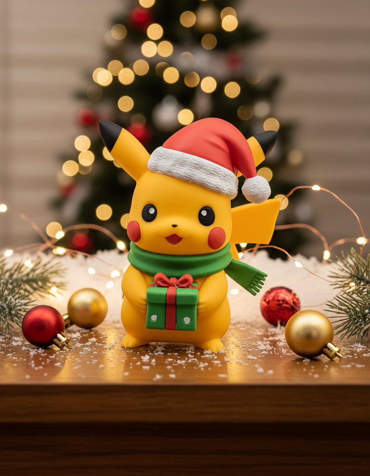 Santa Pikachu Figure - 3D Printed Pokemon Holiday Decor