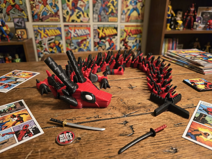 Deadpool Dragon - Large Articulated Figure, 3D Printed Comic Decor