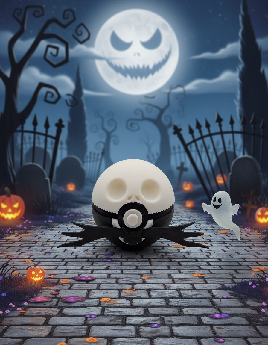 Jack Skellington Pokeball, 3D Printed Display Figure, Halloween Geek Decor 1