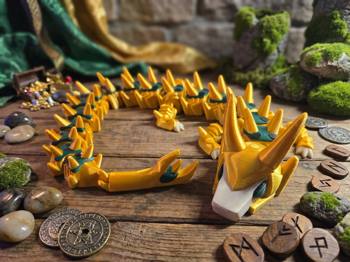 Articulated Loki Dragon - 3D Printed Gold & Green Mythical Figure