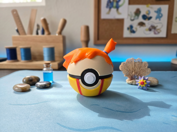 Misty Pokeball Replica, 3D Printed Figure, Gamer Desk Decor