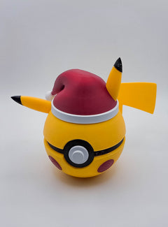 Santa Pikachu Pokeball, 3D Printed Holiday Figure, Gamer Desk Decor 2