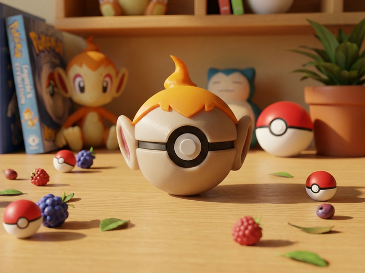 Chimchar Pokeball - 3D Printed Gamer Decor, Non-Functional Prop