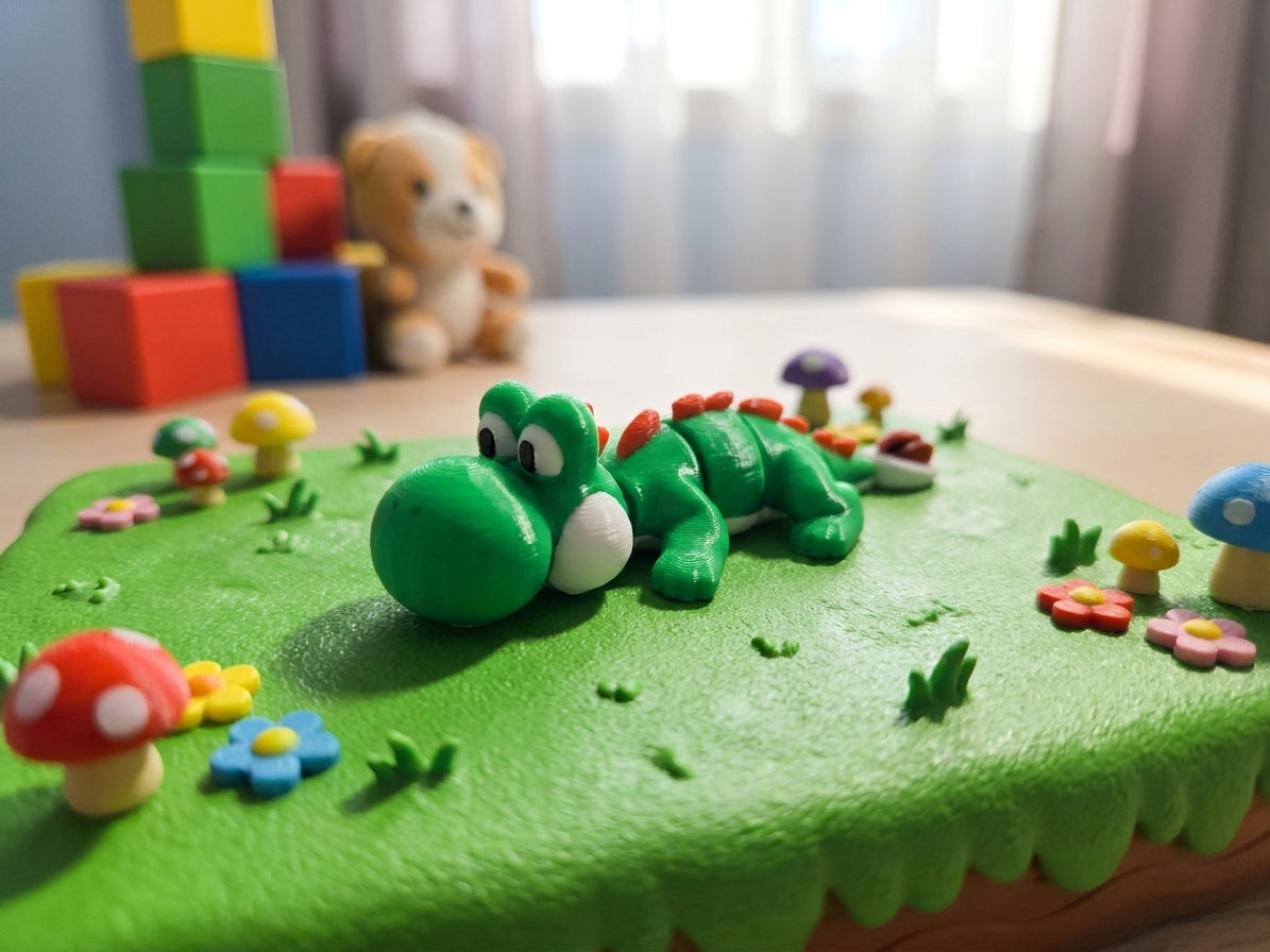 Flexi Yoshi Articulated Figurine - 3D Printed Mario Fidget Toy & Desk Pet 1