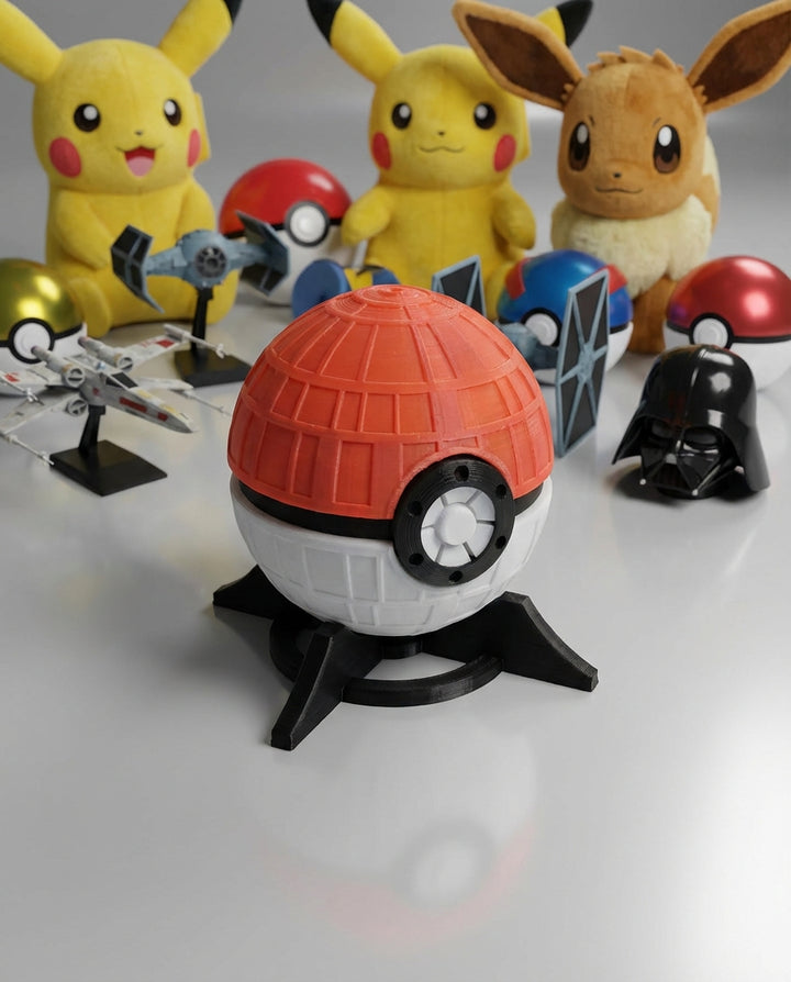 Death Star Pokeball, Star Wars Mashup, 3D Printed Geek Collectible with Stand