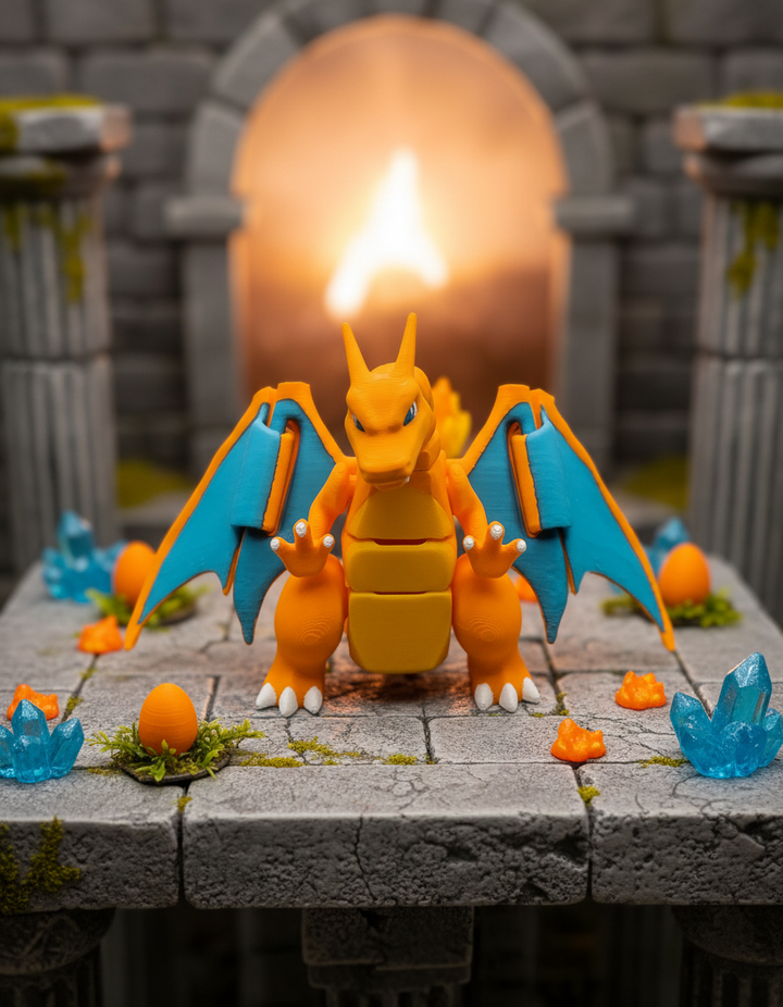 Articulated Charizard Figure - 3D Printed Dragon - Poseable Desk Toy