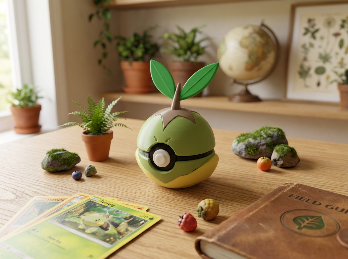Turtwig Pokeball Replica - 3D Printed Sinnoh Starter Collector Prop 1