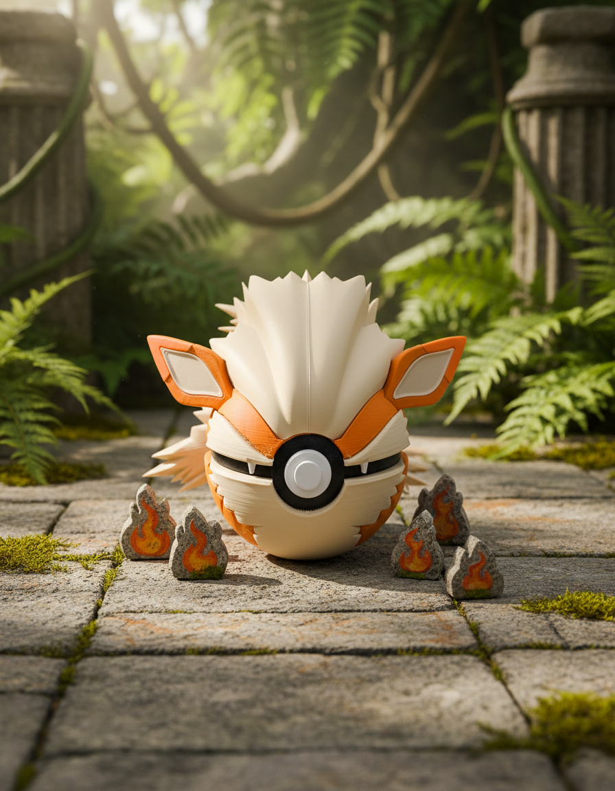 Arcanine Pokeball Figure, 3D Printed Collector's Item, Video Game Desk Decor 1
