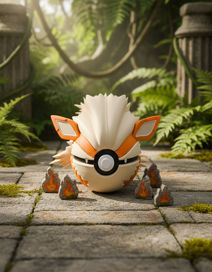Arcanine Pokeball Figure, 3D Printed Collector's Item, Video Game Desk Decor