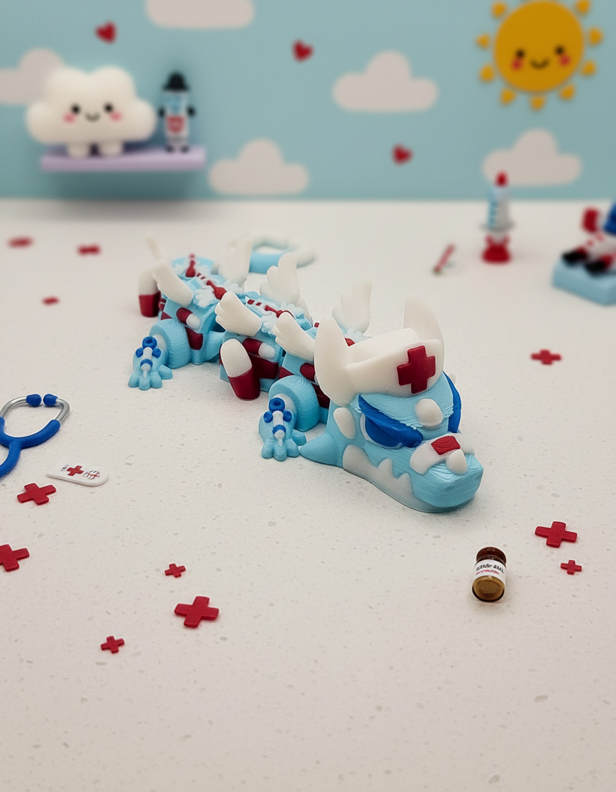 Articulated Nurse Mini Dragon - 3D Printed Fidget Toy & Desk Pet 1