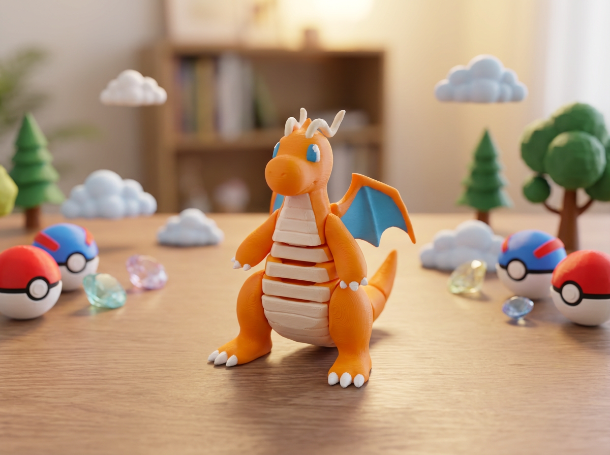 Articulated Dragonite Figure - 3D Printed Pokemon Desk Toy 1