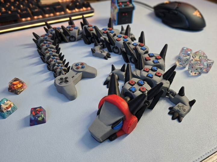 Articulated Gamer Dragon, Controller Themed Fidget Toy, Game Room Decor