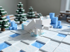 Minecraft Arctic Fox Figure, 3D Printed Pixel Art Statue 3