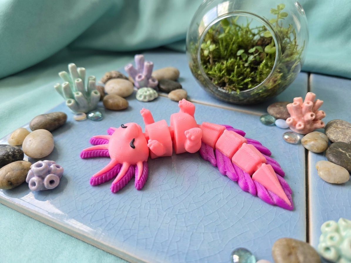 Flexi Axolotl Figurine - Articulated Fidget Toy, Pink Desk Pet 1