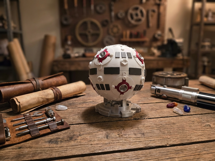 Lightsaber Training Drone Prop with Stand - 3D Printed Sci-Fi Replica