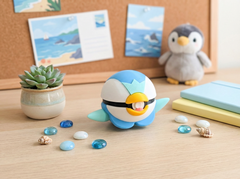 Piplup Pokeball Replica, 3D Printed Figure, Sinnoh Starter Desk Decor 3