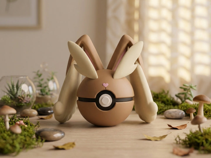 Lopunny Poke Ball Figure, 3D Printed Collectible, Gamer Desk Decor