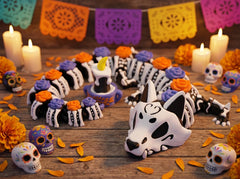 Day of the Dead Dragon, Articulated Fidget Toy - Orange and Purple 1