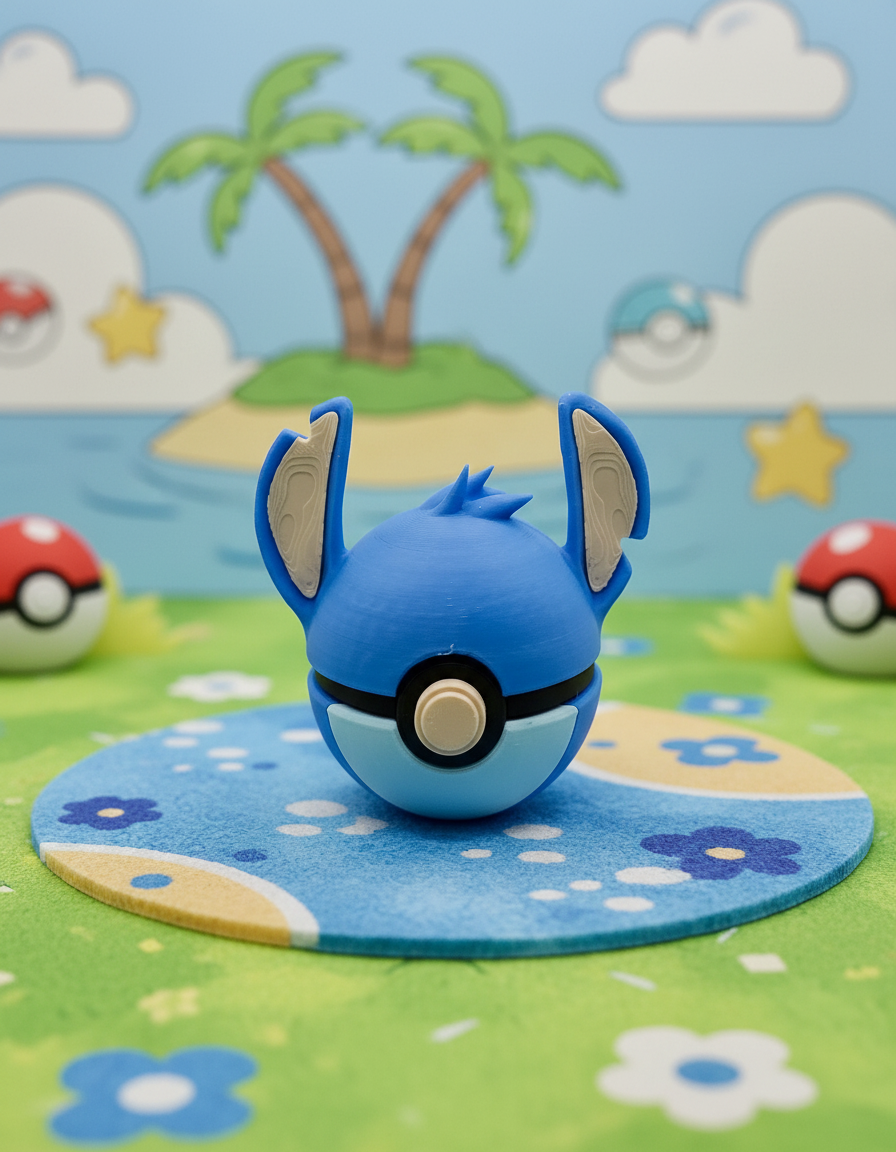 Stitch Inspired Pokeball, 3D Printed Figure, Geek Desk Decor 1