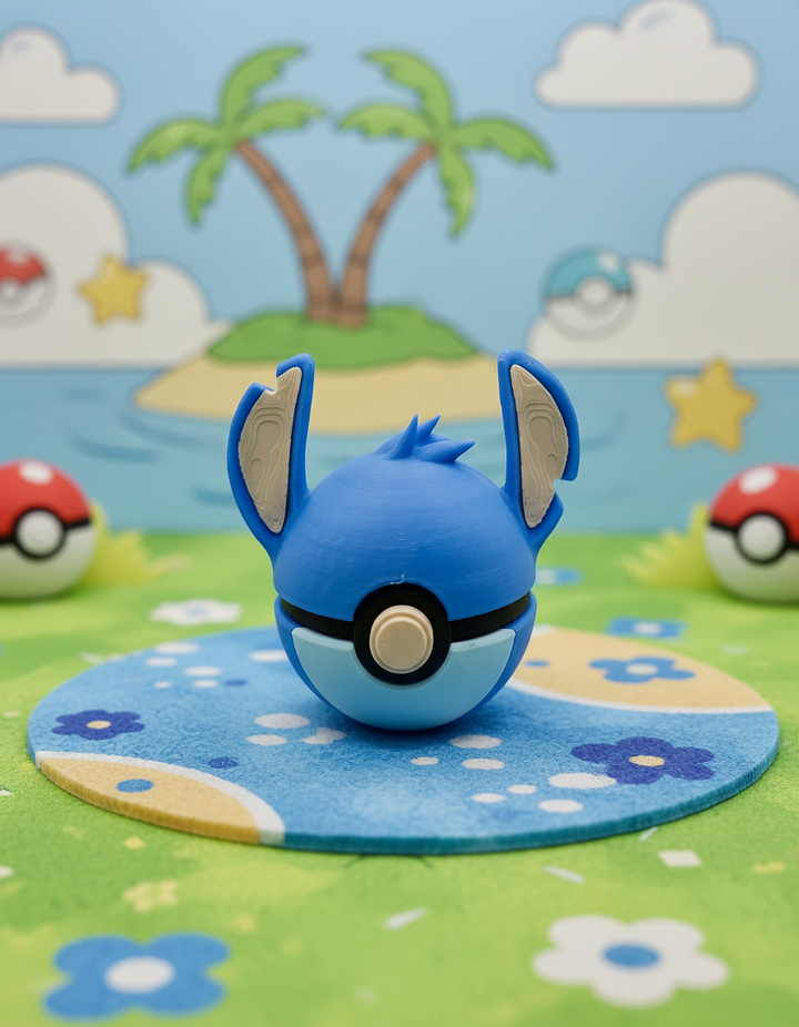Stitch Inspired Pokeball, 3D Printed Figure, Geek Desk Decor