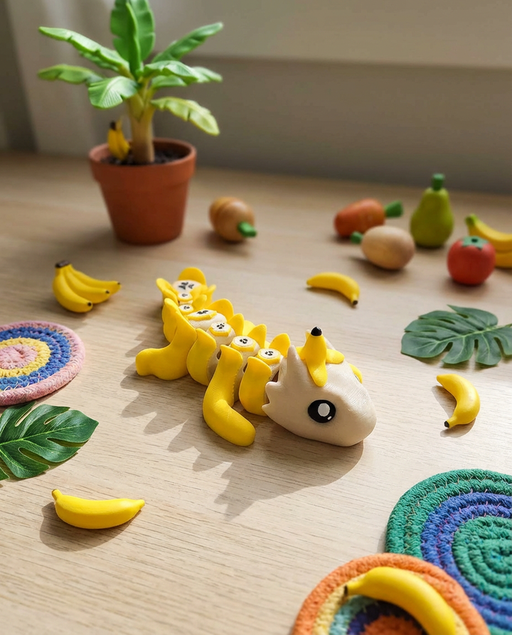 Banana Dragon, Articulated Fidget Toy, Cute Desk Decor