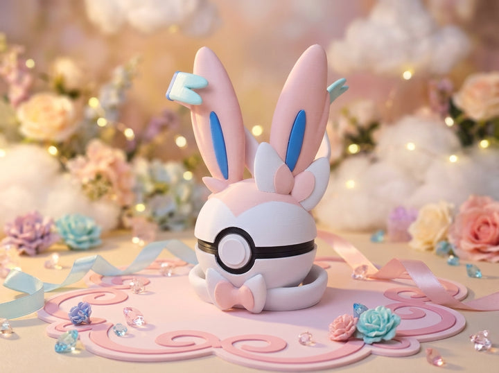 Sylveon Pokeball Replica - 3D Printed Figure, Gamer Desk Decor