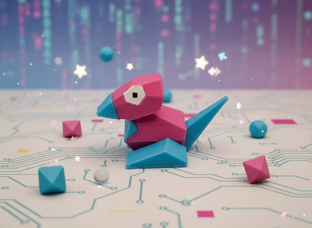 Porygon Figure - Low Poly Miniature, Retro Gaming Desk Accessory 1