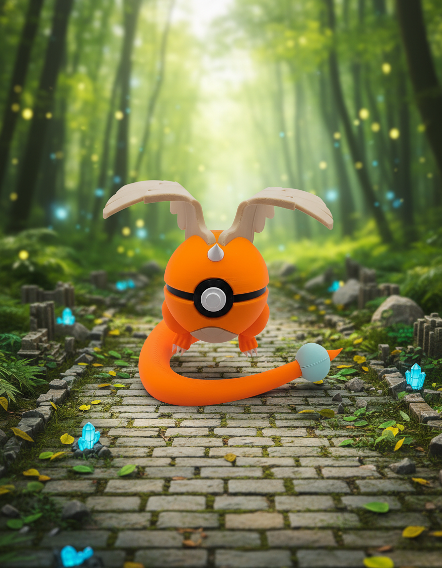Mega Dragonite Pokeball Figure - 3D Printed Gamer Desk Decor, Collector Item 1