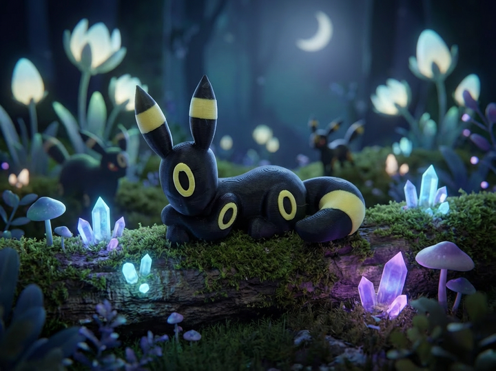 Sleeping Umbreon Figure - 3D Printed Pokemon Miniature, Gamer Desk Decor