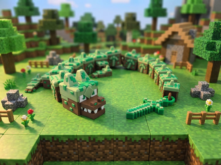 Large Articulated Minecraft Dragon - Pixelated Gamer Desk Decor