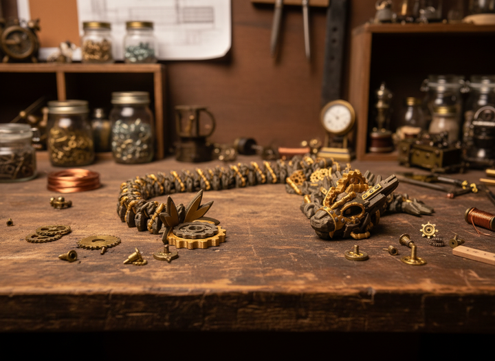 Articulated Steampunk Dragon - Bronze Clockwork Fidget Toy & Desk Decor