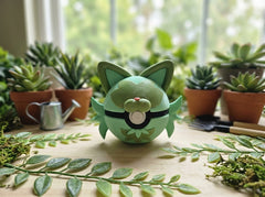 Sprigatito Pokeball Figure, 3D Printed Grass Cat Gamer Desk Decor 3