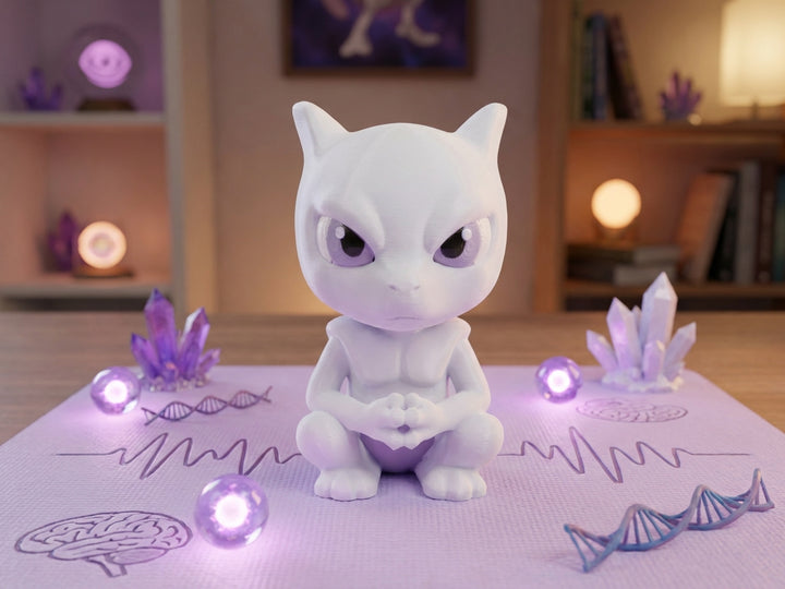 Mewtwo Figurine, 3D Printed Collectible Statue, Gamer Desk Decor