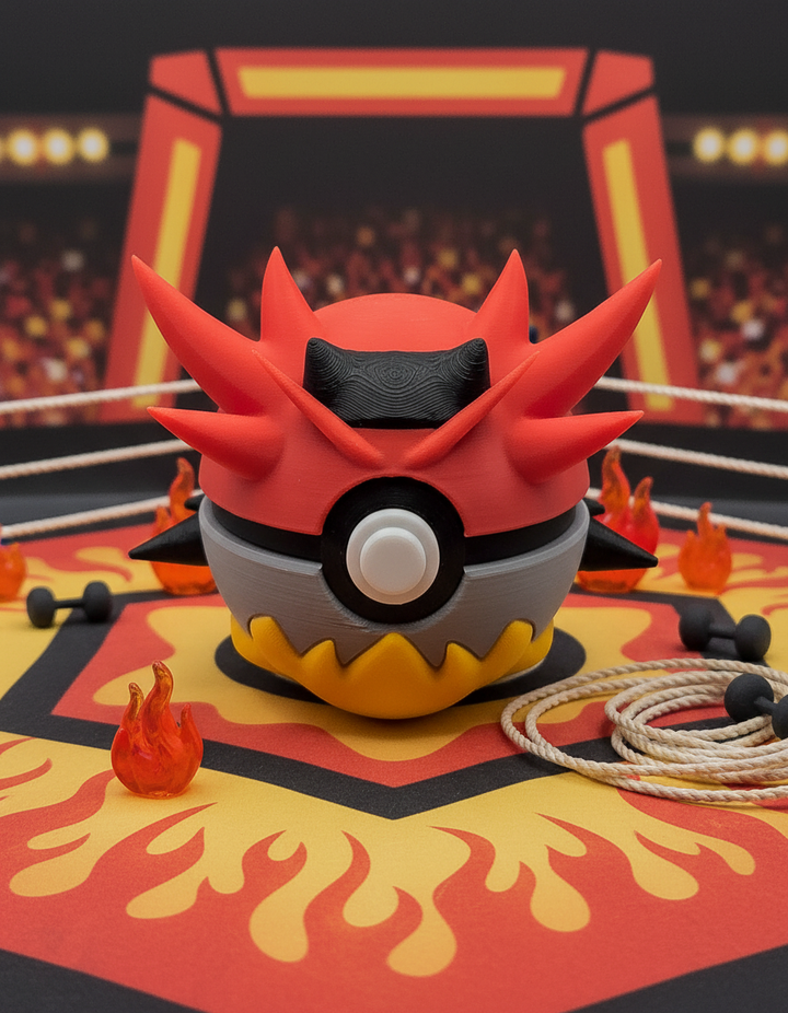 Incineroar Pokeball Replica - 3D Printed Video Game Prop, Gamer Shelf Decor