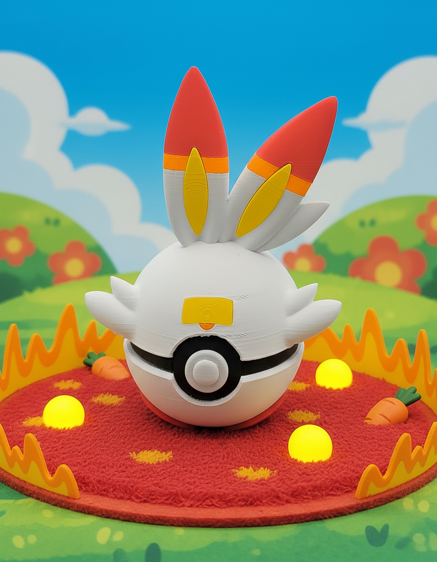 Scorbunny Pokeball Figure - 3D Printed Galar Starter Decor 1