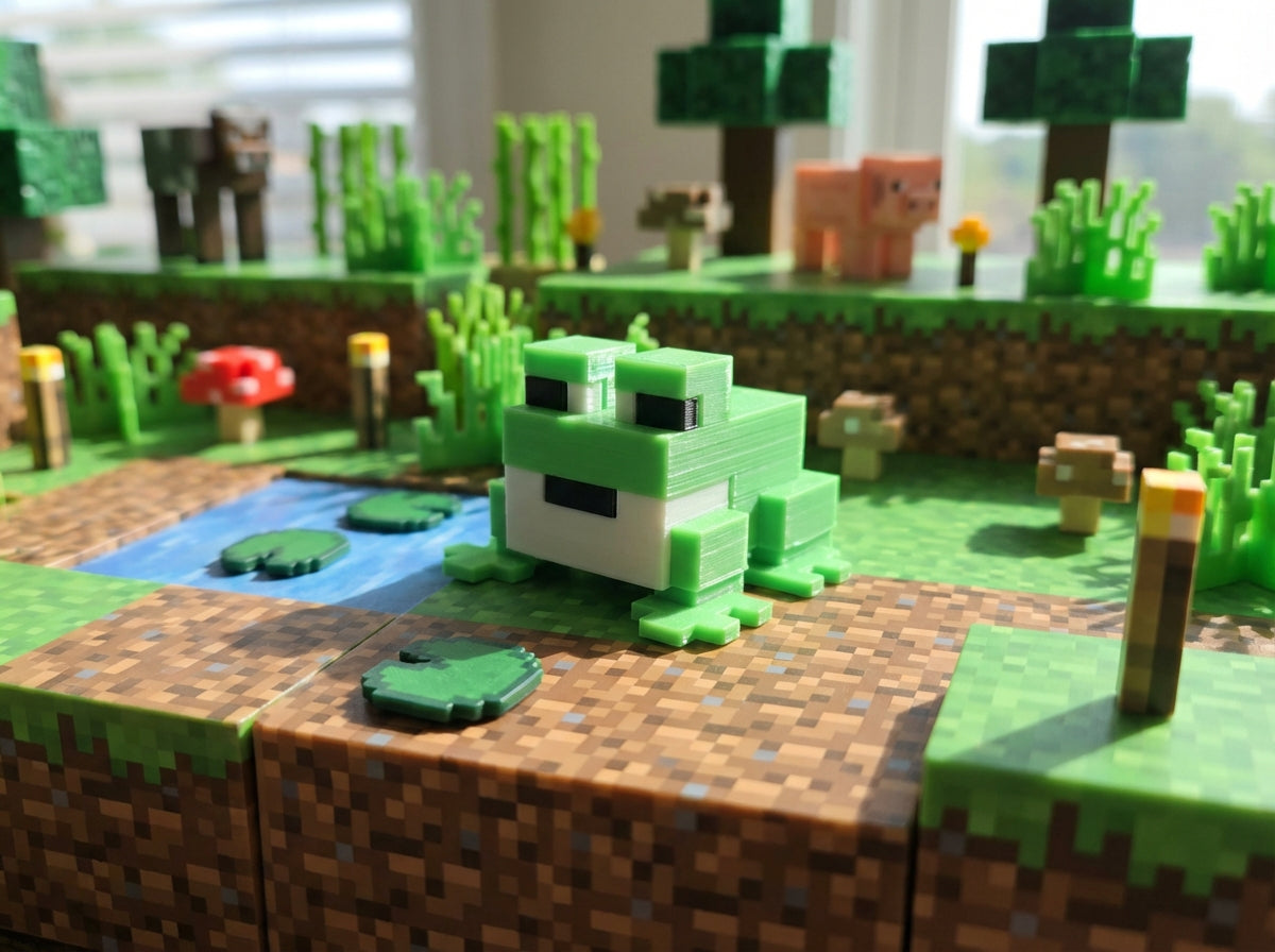 Minecraft Frog Figure - 3D Printed Gamer Decor, Pixel Art Style Collectible 1
