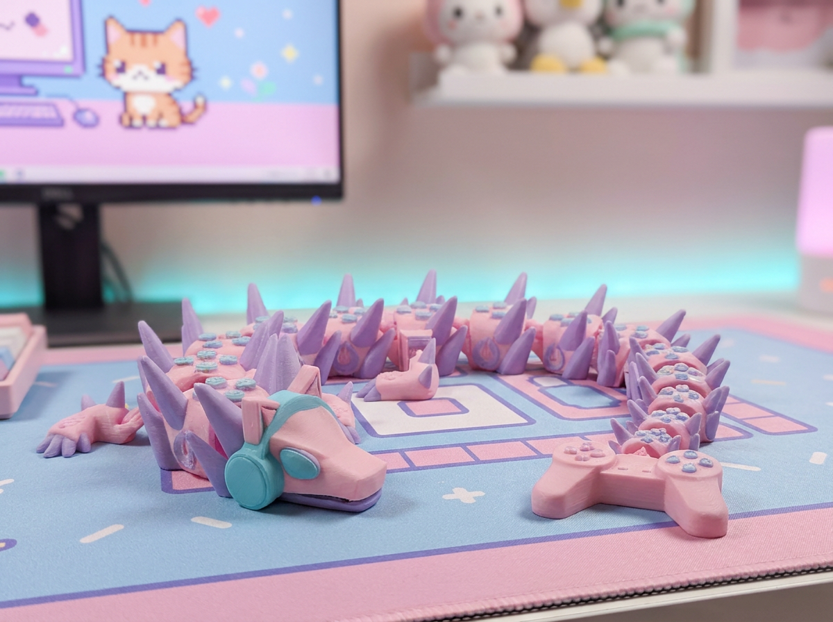 Articulated Gamer Dragon - Pink Fidget Toy and Desk Decor 1