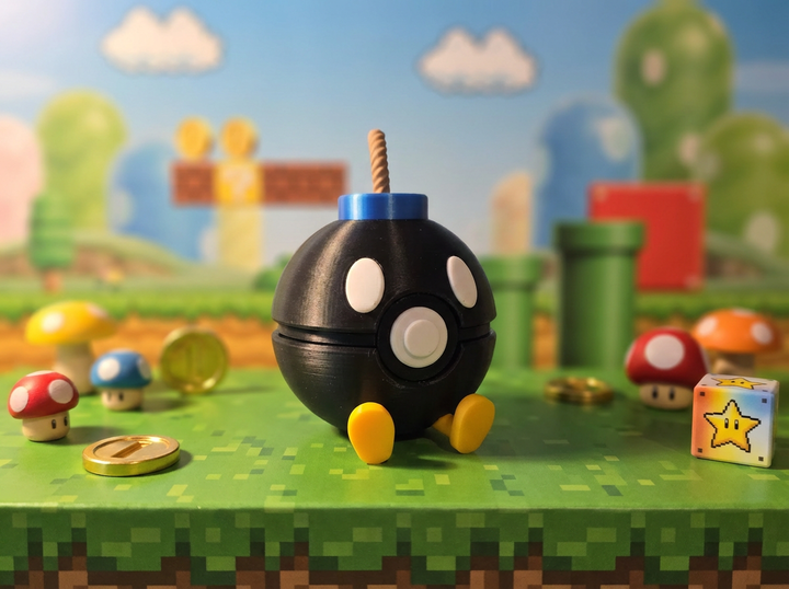 Bobomb Pokeball Figure - Video Game Mashup, 3D Printed Gamer Desk Decor