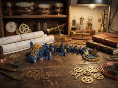 Articulated Steampunk Dragon - Small Figure - Blue and Gold 1