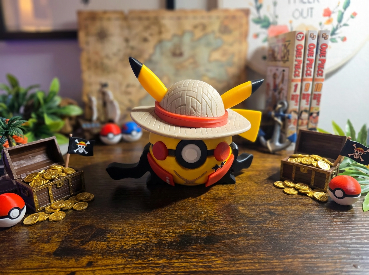 Luffy Pikachu Pokeball Figure - Anime Crossover Statue 1