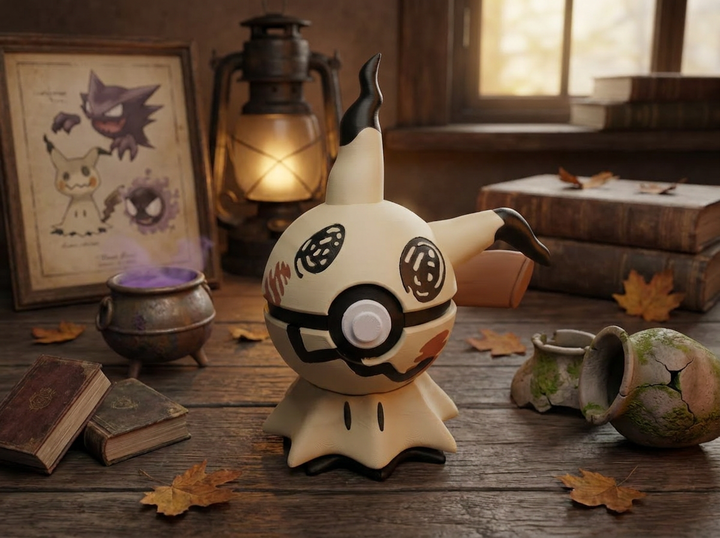 Mimikyu Pokeball, 3D Printed Figure, Video Game Replica, Desk Decor