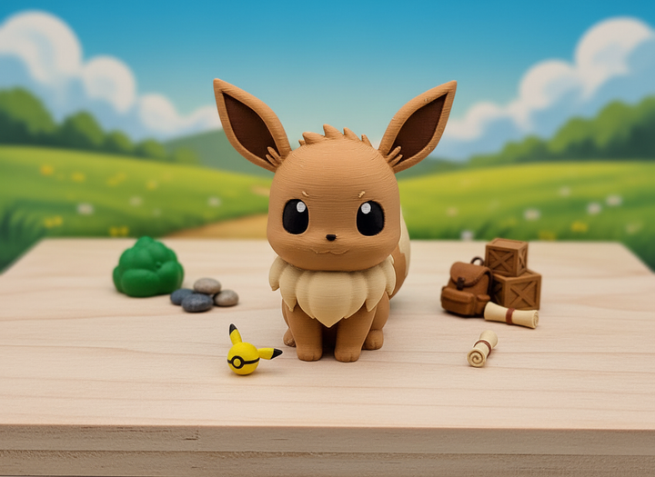 Eevee Figure - 3D Printed Pokemon Figurine, Painted Desk Buddy