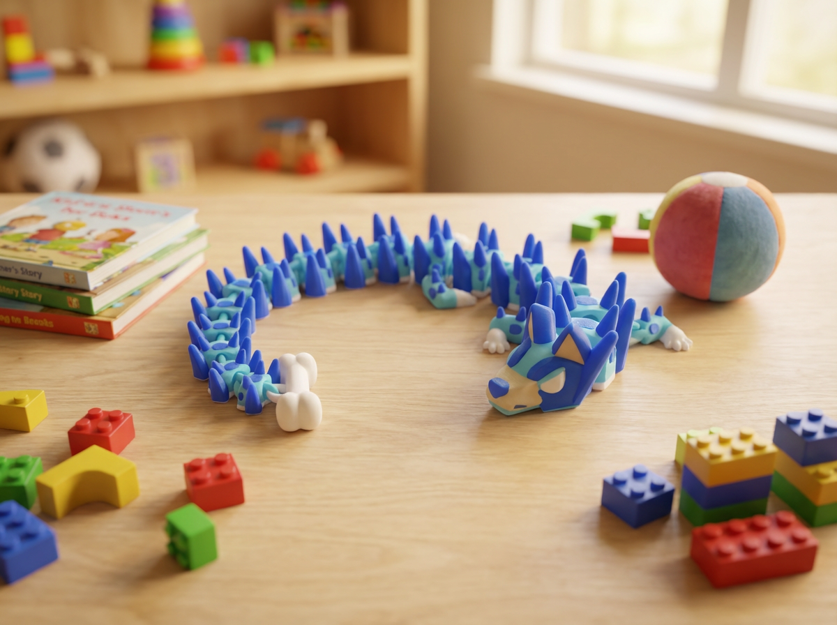 Bluey Dragon Articulated Figure - 3D Printed Fidget Desk Toy 1