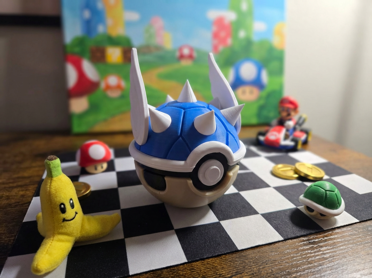 Blue Shell Pokeball - Mario Kart Crossover - 3D Printed Desk Decor 1