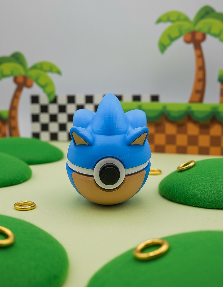 Sonic Pokeball, 3D Printed Video Game Replica, Gamer Desk Decor 1