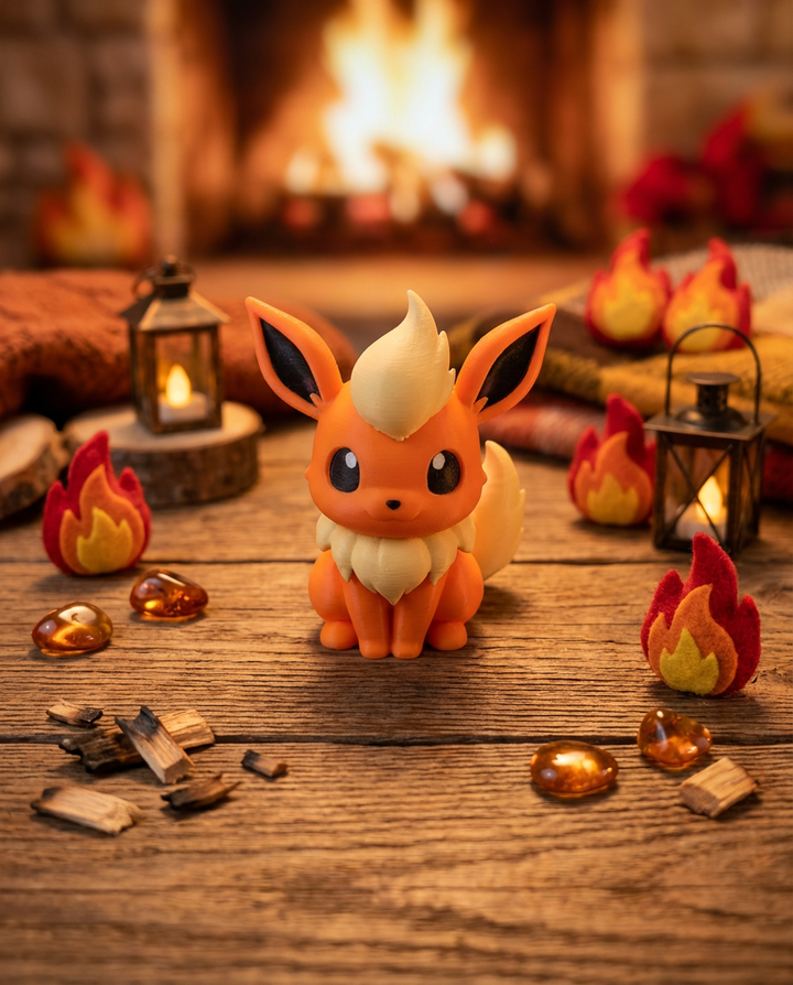 Flareon Figurine - 3D Printed Eevee Evolution Desk Decor