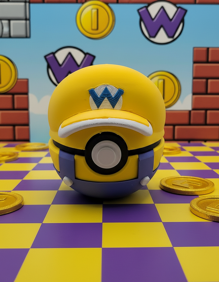 Wario Pokeball - 3D Printed Video Game Replica, Collector Item