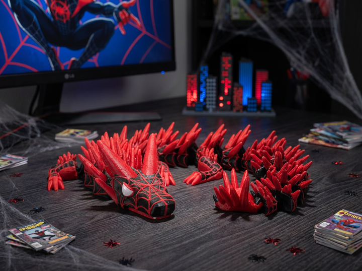 Miles Morales Articulated Dragon - Red and Black Crystal Figure Desk Toy