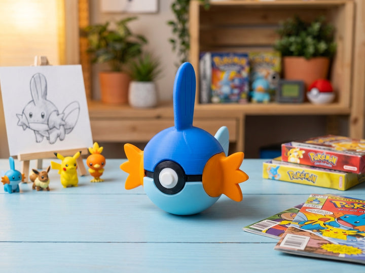 Mudkip Pokeball - 3D Printed Figure, Hoenn Starter Decor
